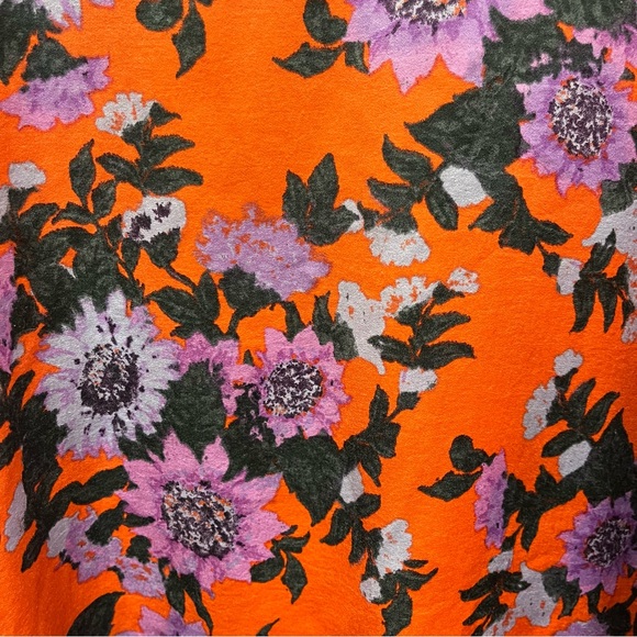 FREE PEOPLE Parker Floral Print Long Sleeve Boho Mini Dress Orange Sz 12 - Picture 11 of 13